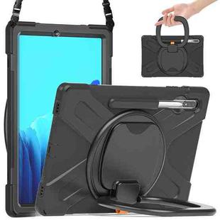 For Samsung Galaxy Tab S8+ / Tab S8 Plus /  Tab S7 FE / Tab S7+ T970/T975 Silicone + PC Protective Case with Holder & Shoulder Strap(Black+Black)