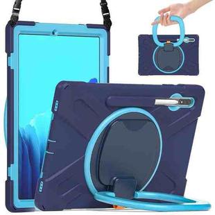 For Samsung Galaxy Tab S8+ / Tab S8 Plus /  Tab S7 FE / Tab S7+ T970/T975 Silicone + PC Protective Case with Holder & Shoulder Strap(NavyBlue+Blue)