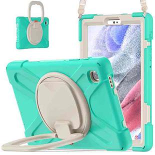 For Samsung Galaxy Tab A7 Lite T220 / T225 Silicone + PC Protective Case with Holder & Shoulder Strap(Mint Green)