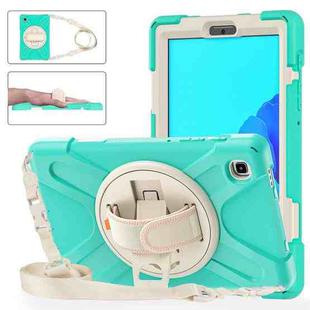 For Samsung Galaxy Tab A7 Lite T220 / T225 Silicone + PC Protective Case with Holder & Shoulder Strap(Mint Green)
