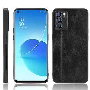 For OPPO Reno6 5G Shockproof Sewing Cow Skin Texture PC + PU + TPU Case(Black)