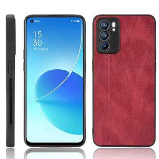 For OPPO Reno6 5G Shockproof Sewing Cow Skin Texture PC + PU + TPU Case(Red)