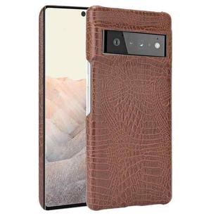 For Google Pixel 6 Pro Shockproof Crocodile Texture PC + PU Case(Brown)