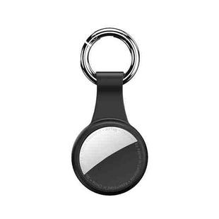 Round Shape Anti-scratch Shockproof Silicone Protective Cover Case with Keychain Hook Loop For AirTag(Black)