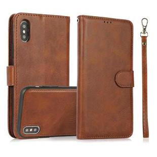 For iPhone X / XS Calf Texture 2 in 1 Detachable Magnetic Back Cover Horizontal Flip Leather Case with Holder & Card Slots & Wallet & Photo Frame(Brown)
