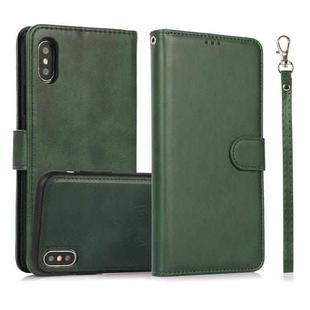 For iPhone X / XS Calf Texture 2 in 1 Detachable Magnetic Back Cover Horizontal Flip Leather Case with Holder & Card Slots & Wallet & Photo Frame (Green)