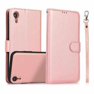 For iPhone XR Calf Texture 2 in 1 Detachable Magnetic Back Cover Horizontal Flip Leather Case with Holder & Card Slots & Wallet & Photo Frame(Rose Gold)