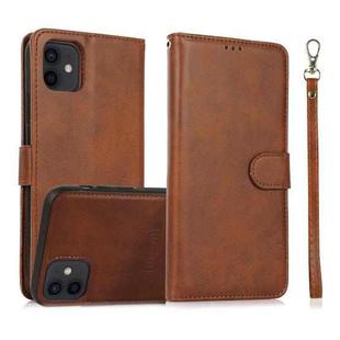 For iPhone 11 Calf Texture 2 in 1 Detachable Magnetic Back Cover Horizontal Flip Leather Case with Holder & Card Slots & Wallet & Photo Frame (Brown)