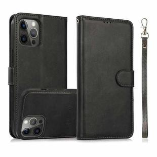 For iPhone 12 / 12 Pro Calf Texture 2 in 1 Detachable Magnetic Back Cover Horizontal Flip Leather Case with Holder & Card Slots & Wallet & Photo Frame(Black)