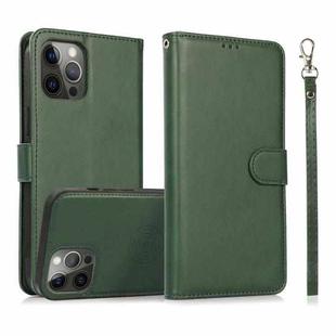 For iPhone 12 / 12 Pro Calf Texture 2 in 1 Detachable Magnetic Back Cover Horizontal Flip Leather Case with Holder & Card Slots & Wallet & Photo Frame (Green)
