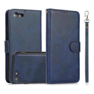 For iPhone SE 2022 / SE 2020 / 8 / 7 Calf Texture 2 in 1 Detachable Magnetic Back Cover Horizontal Flip Leather Case with Holder & Card Slots & Wallet & Photo Frame(Blue)