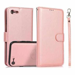 For iPhone SE 2022 / SE 2020 / 8 / 7 Calf Texture 2 in 1 Detachable Magnetic Back Cover Horizontal Flip Leather Case with Holder & Card Slots & Wallet & Photo Frame(Rose Gold)