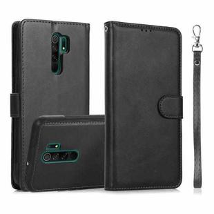For Xiaomi Redmi 9 Calf Texture 2 in 1 Detachable Magnetic Back Cover Horizontal Flip Leather Case with Holder & Card Slots & Wallet & Photo Frame(Black)
