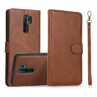 For Xiaomi Redmi 9 Calf Texture 2 in 1 Detachable Magnetic Back Cover Horizontal Flip Leather Case with Holder & Card Slots & Wallet & Photo Frame(Brown)