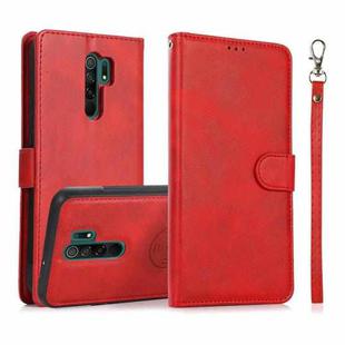 For Xiaomi Redmi 9 Calf Texture 2 in 1 Detachable Magnetic Back Cover Horizontal Flip Leather Case with Holder & Card Slots & Wallet & Photo Frame(Red)