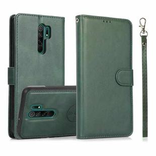 For Xiaomi Redmi 9 Calf Texture 2 in 1 Detachable Magnetic Back Cover Horizontal Flip Leather Case with Holder & Card Slots & Wallet & Photo Frame (Green)