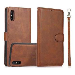 For Xiaomi Redmi 9A Calf Texture 2 in 1 Detachable Magnetic Back Cover Horizontal Flip Leather Case with Holder & Card Slots & Wallet & Photo Frame(Brown)