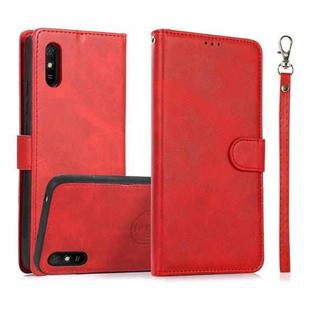 For Xiaomi Redmi 9A Calf Texture 2 in 1 Detachable Magnetic Back Cover Horizontal Flip Leather Case with Holder & Card Slots & Wallet & Photo Frame(Red)