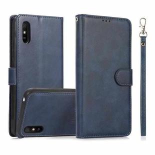 For Xiaomi Redmi 9A Calf Texture 2 in 1 Detachable Magnetic Back Cover Horizontal Flip Leather Case with Holder & Card Slots & Wallet & Photo Frame(Blue)