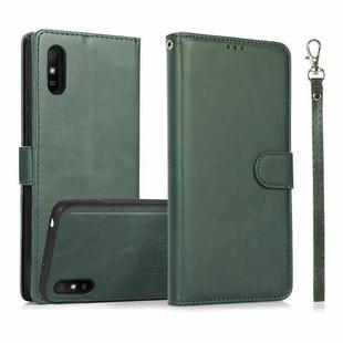 For Xiaomi Redmi 9A Calf Texture 2 in 1 Detachable Magnetic Back Cover Horizontal Flip Leather Case with Holder & Card Slots & Wallet & Photo Frame (Green)