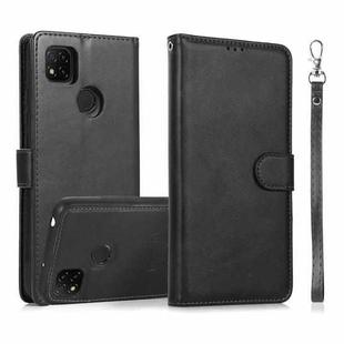 For Xiaomi Redmi 9C Calf Texture 2 in 1 Detachable Magnetic Back Cover Horizontal Flip Leather Case with Holder & Card Slots & Wallet & Photo Frame(Black)