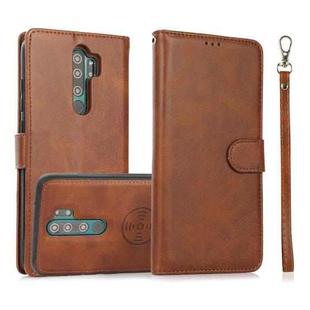 For Xiaomi Redmi Note 8 Pro Calf Texture 2 in 1 Detachable Magnetic Back Cover Horizontal Flip Leather Case with Holder & Card Slots & Wallet & Photo Frame(Brown)