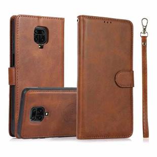 For Xiaomi Redmi Note 9s Calf Texture 2 in 1 Detachable Magnetic Back Cover Horizontal Flip Leather Case with Holder & Card Slots & Wallet & Photo Frame(Brown)