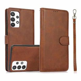 For Samsung Galaxy A32 Calf Texture 2 in 1 Detachable Magnetic Back Cover Horizontal Flip Leather Case with Holder & Card Slots & Wallet & Photo Frame(Brown)