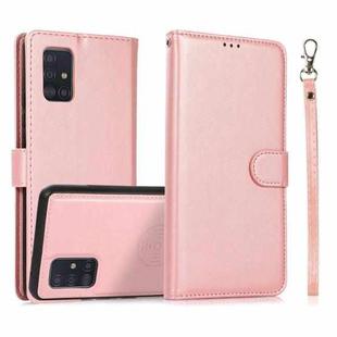 For Samsung Galaxy A51 5G Calf Texture 2 in 1 Detachable Magnetic Back Cover Horizontal Flip Leather Case with Holder & Card Slots & Wallet & Photo Frame(Rose Gold)