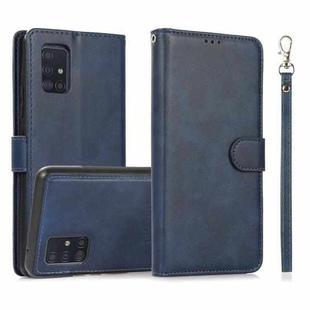 For Samsung Galaxy A51 5G Calf Texture 2 in 1 Detachable Magnetic Back Cover Horizontal Flip Leather Case with Holder & Card Slots & Wallet & Photo Frame(Blue)