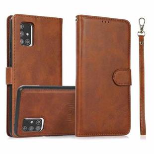 For Samsung Galaxy A71 Calf Texture 2 in 1 Detachable Magnetic Back Cover Horizontal Flip Leather Case with Holder & Card Slots & Wallet & Photo Frame(Brown)