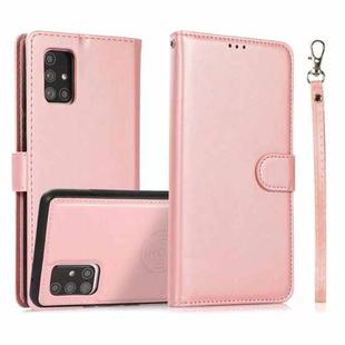 For Samsung Galaxy A71 Calf Texture 2 in 1 Detachable Magnetic Back Cover Horizontal Flip Leather Case with Holder & Card Slots & Wallet & Photo Frame(Rose Gold)