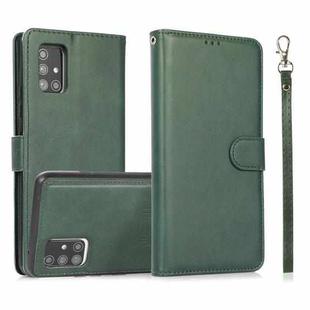 For Samsung Galaxy A71 5G Calf Texture 2 in 1 Detachable Magnetic Back Cover Horizontal Flip Leather Case with Holder & Card Slots & Wallet & Photo Frame(Green)