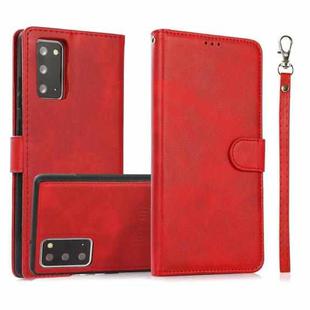 For Samsung Galaxy Note20 Calf Texture 2 in 1 Detachable Magnetic Back Cover Horizontal Flip Leather Case with Holder & Card Slots & Wallet & Photo Frame(Red)