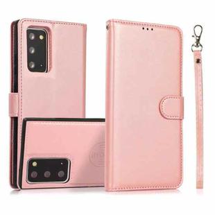 For Samsung Galaxy Note20 Calf Texture 2 in 1 Detachable Magnetic Back Cover Horizontal Flip Leather Case with Holder & Card Slots & Wallet & Photo Frame(Rose Gold)