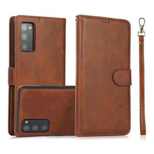 For Samsung Galaxy S20 FE Calf Texture 2 in 1 Detachable Magnetic Back Cover Horizontal Flip Leather Case with Holder & Card Slots & Wallet & Photo Frame(Brown)