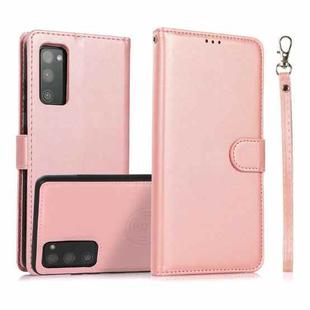 For Samsung Galaxy S20 FE Calf Texture 2 in 1 Detachable Magnetic Back Cover Horizontal Flip Leather Case with Holder & Card Slots & Wallet & Photo Frame(Rose Gold)