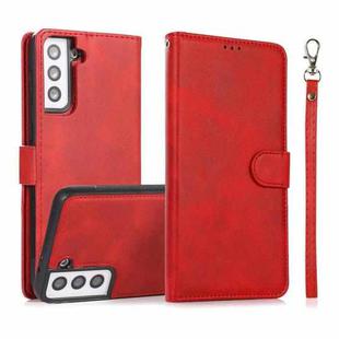 For Samsung Galaxy S21+ 5G Calf Texture 2 in 1 Detachable Magnetic Back Cover Horizontal Flip Leather Case with Holder & Card Slots & Wallet & Photo Frame(Red)
