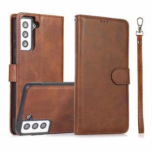 For Samsung Galaxy S21 5G Calf Texture 2 in 1 Detachable Magnetic Back Cover Horizontal Flip Leather Case with Holder & Card Slots & Wallet & Photo Frame(Brown)