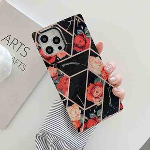 Plating Splicing Pattern Soft TPU Straight-Edge Protective Case For iPhone 11 Pro Max(Black Flowers)