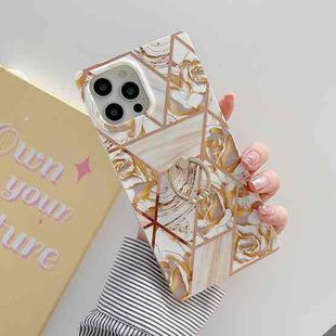 Plating Splicing Pattern Soft TPU Straight-Edge Protective Case with Ring Holder For iPhone 11 Pro(Gold Flowers)