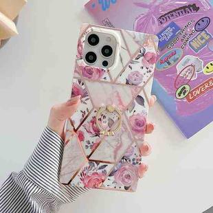 Plating Splicing Pattern Soft TPU Straight-Edge Protective Case with Ring Holder For iPhone 11(Retro Flowers)