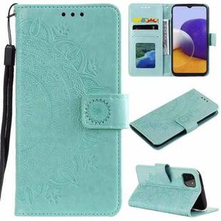 For Samsung Galaxy A22 5G Totem Flower Embossed Horizontal Flip TPU + PU Leather Case with Holder & Card Slots & Wallet(Green)