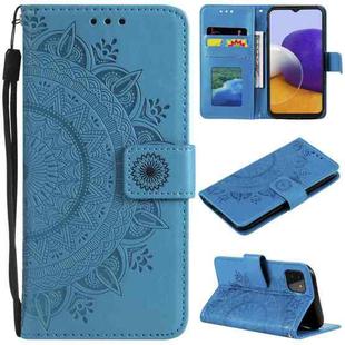 For Samsung Galaxy A22 5G Totem Flower Embossed Horizontal Flip TPU + PU Leather Case with Holder & Card Slots & Wallet(Blue)