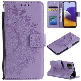 For Samsung Galaxy A22 5G Totem Flower Embossed Horizontal Flip TPU + PU Leather Case with Holder & Card Slots & Wallet(Purple)