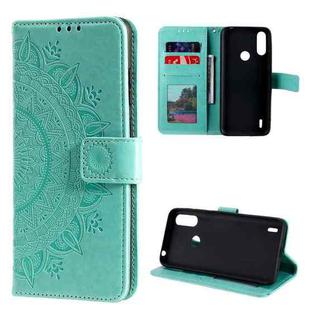 For Motorola Moto E7 Power Totem Flower Embossed Horizontal Flip TPU + PU Leather Case with Holder & Card Slots & Wallet(Green)