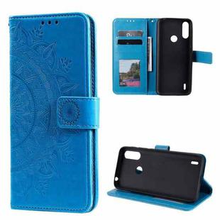 For Motorola Moto E7 Power Totem Flower Embossed Horizontal Flip TPU + PU Leather Case with Holder & Card Slots & Wallet(Blue)