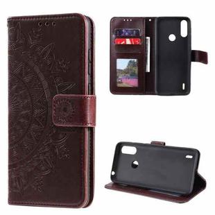 For Motorola Moto E7 Power Totem Flower Embossed Horizontal Flip TPU + PU Leather Case with Holder & Card Slots & Wallet(Brown)