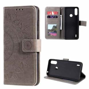 For Motorola Moto E7 Power Totem Flower Embossed Horizontal Flip TPU + PU Leather Case with Holder & Card Slots & Wallet(Grey)