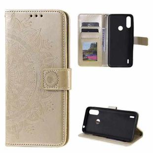 For Motorola Moto E7 Power Totem Flower Embossed Horizontal Flip TPU + PU Leather Case with Holder & Card Slots & Wallet(Gold)